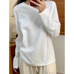 300G纯棉白色长袖T恤女早春秋冬季内搭基础款打底衫百搭休闲上衣