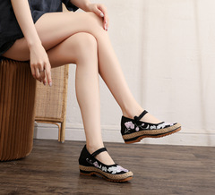 Ruxin 2023 spring style round toe inner heightening linen bound women's shoes antique style embroidered shoes Zen clothes tea clothes cloth shoes