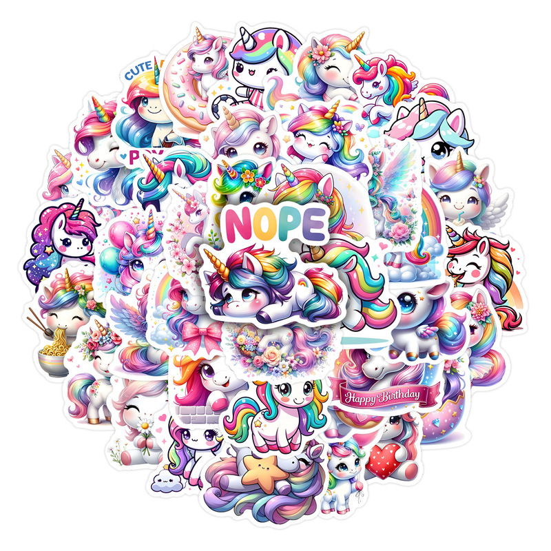 50 Sheets/Cartoon Unicorn-Themed Cultural and Creative Children's Stickers for Phone Cases, Notebooks, DIY Decoration Stickers Wholesale