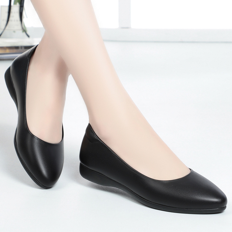 부드러운 가죽 작업 신발 여성의 검은 색 플랫 신발 전문 작업 신발 편안한 부드러운 바닥 미끄럼 방지 스튜어디스 신발