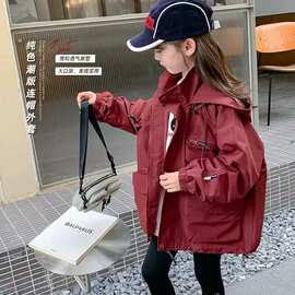 女童外套春秋款2023新款洋气儿童秋装冲锋衣夹克小女孩秋季上衣潮