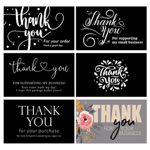 50 sheets/pack black simple thank you card coated paper business card gift packaging decoration card English mini thank you card