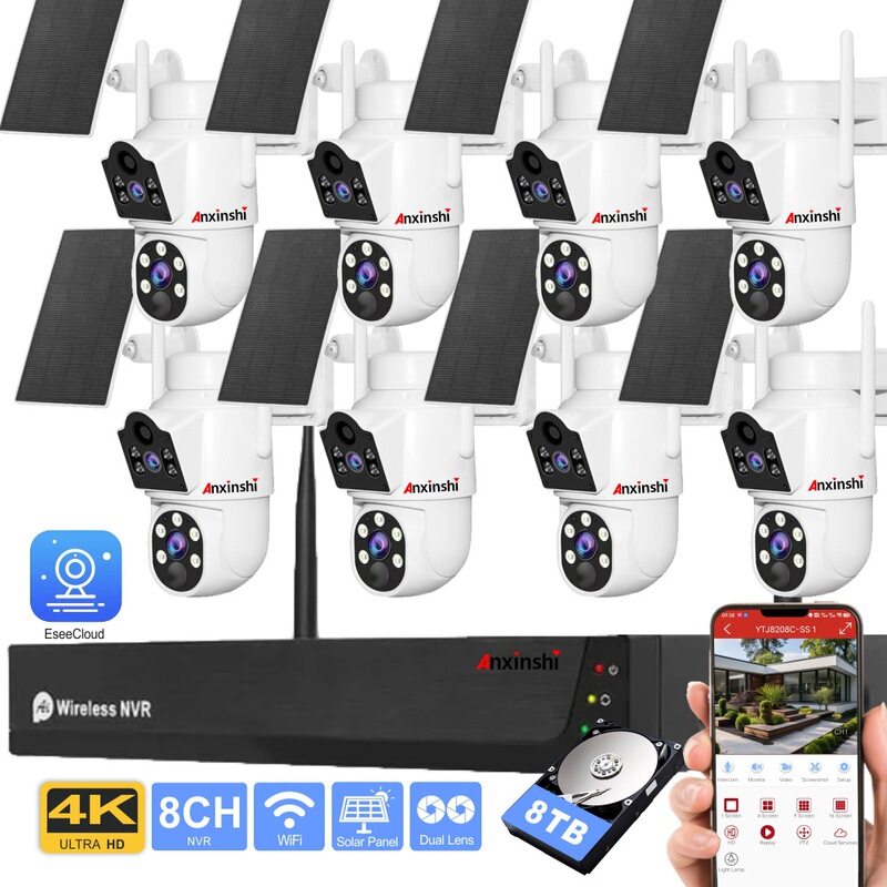 4K Hd Wireless Dual Lens Solar Power with Nvr Screen Human Detection Color Night Vision Wifi Camera Kit 4K Hd Wireless Dual Lens Solar Power with Nvr Screen Human Detection Color Night Vision Wifi Camera Kit