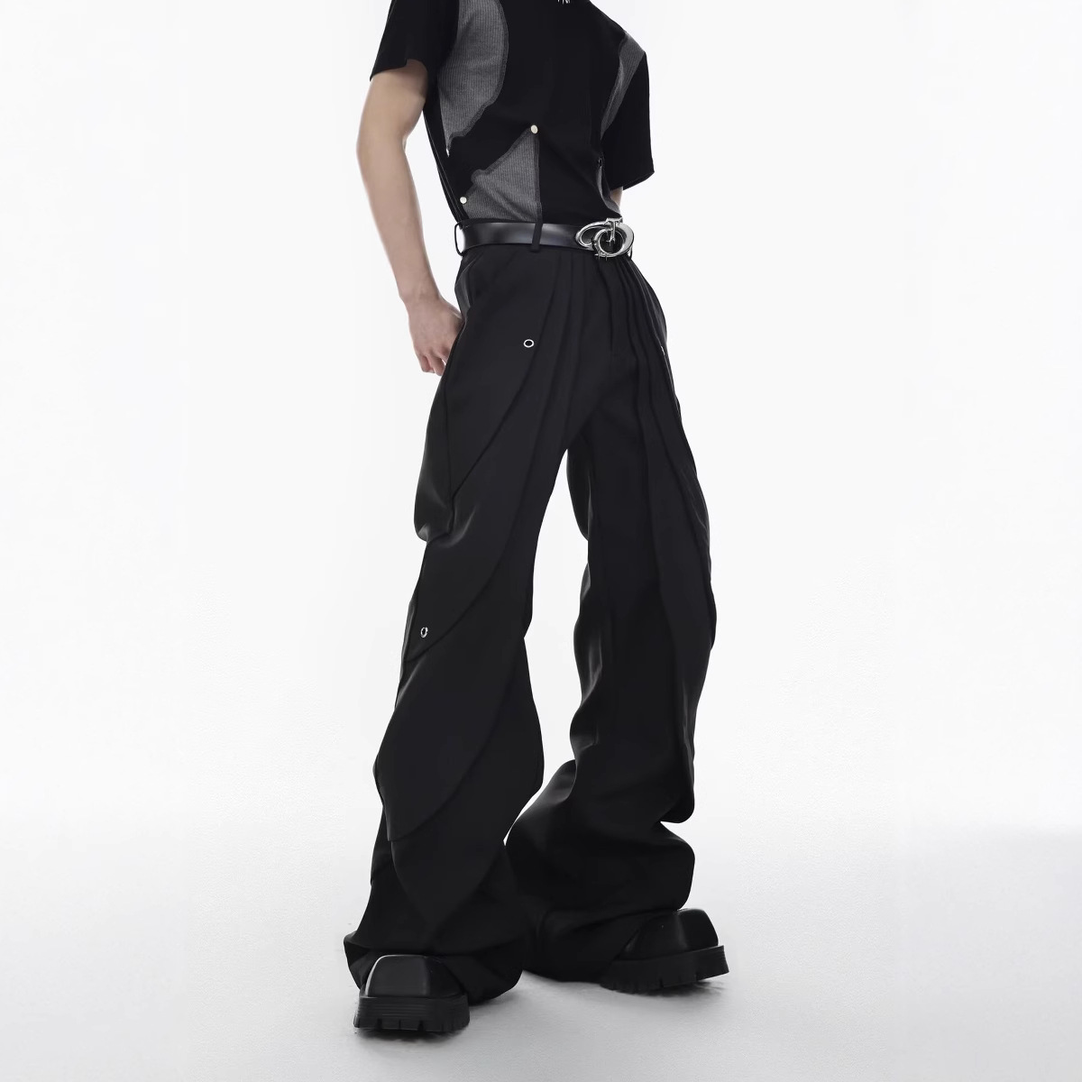 American Deconstructed Niche Design High-grade Sense Micro-horn Suit Pants Men's High Street Micro-flare Heavy-weight Dagging Casual Pants Pants