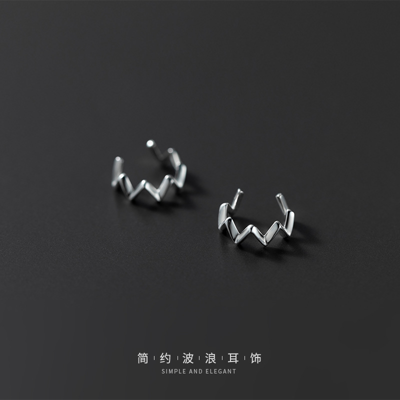 Eloch S925 plata corazón latido orejas línea ondulada sin agujeros de orejas simple coreana orejas de hueso orejas G5927