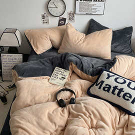 冬季牛奶绒四件套珊瑚绒床单床笠款被套法兰绒三件套加厚床上用品