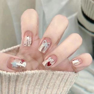 Cute Nail Pieces Small Fresh Nail Patch Wear Armor Removable Love Bow Star Small Short T Nail Art