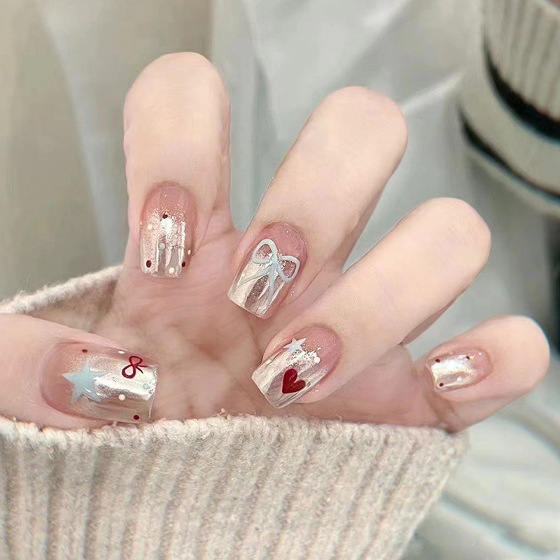 Cute Nail Pieces Small Fresh Nail Patch Wear Armor Removable Love Bow Star Small Short T Nail Art