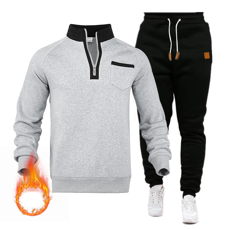 Herbst und Winter Herren Sportswear Anzug Stehkragen Pullover Half Zip Fleece Hoodie_voghion.com