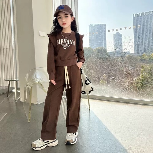 Women's Han Style Casual Set with Big Kid Spring and Autumn Trendy Letter Top and Long-Sleeve Stylish Pants Two-Piece Set