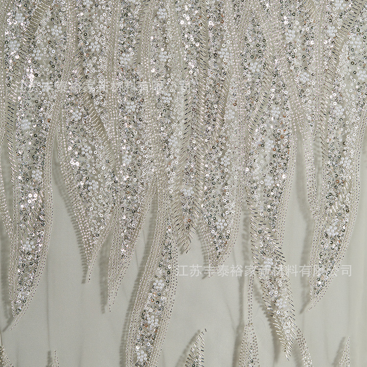 Tejido de malla bordado blanco sequinilla cuentas de clavado tridimensional perforación tela de malla bordada cuentas de flor tela de boda
