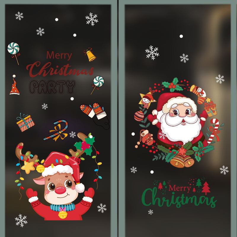 アマゾンの新型クリスマス静電は祝日の装飾ガラスを貼ってショーウインドーのシーンを貼ってサンタクロースの静電シールを配置します。|undefined