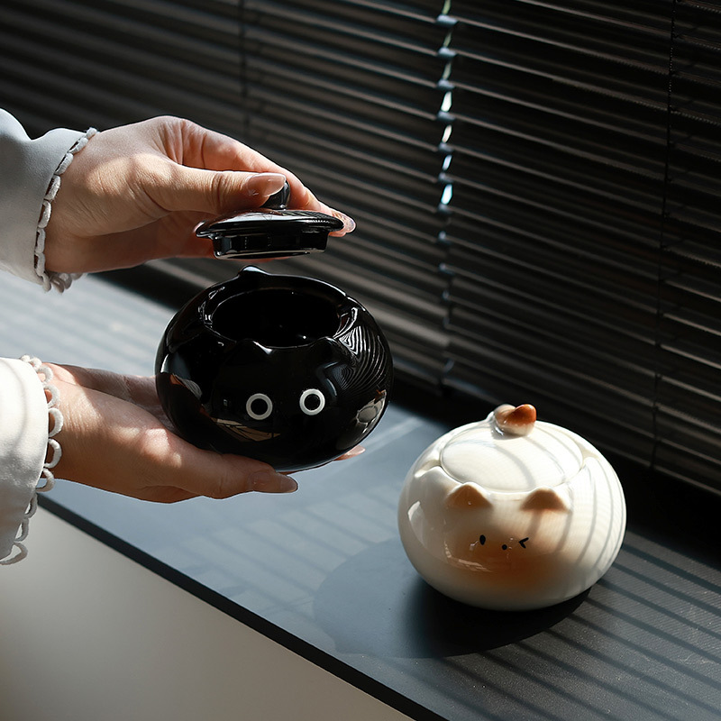 Serie de gatos siameses, cenicero lindo creativo, cerámica con cubierta, sala de estar doméstica, almacenamiento de escritorio de oficina