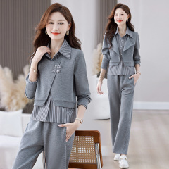 休闲时尚套装女士春秋季2025新款洋气妈妈假两件卫衣运动服两件套
