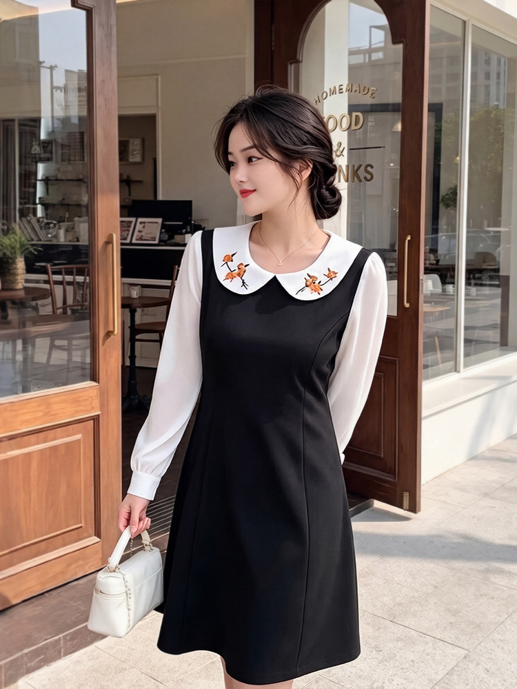60-150kg Plus Size Women's College Style Dress for Spring and Autumn, Loose and Stylish Long-Sleeve Midi Dress for Slightly Plump Women
