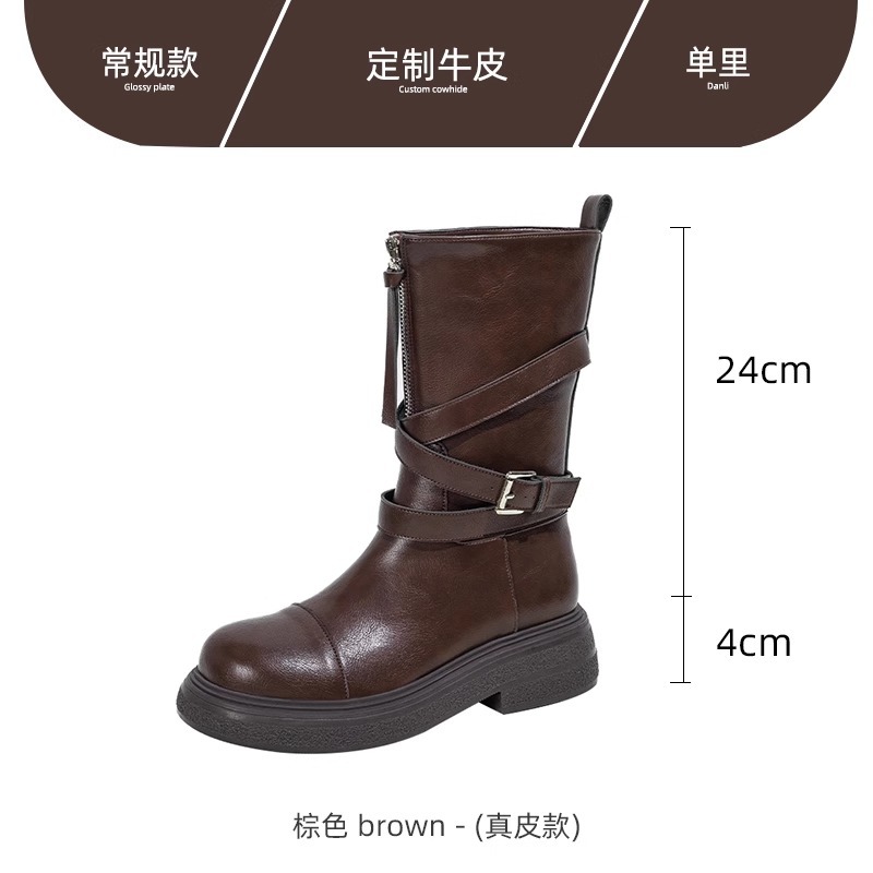 不二鞋坊 マーティンブーツ レディース イギリス風 レトロ ショートブーツ 2025年新作 秋 ライダーブーツ 厚底 ミドルブーツ