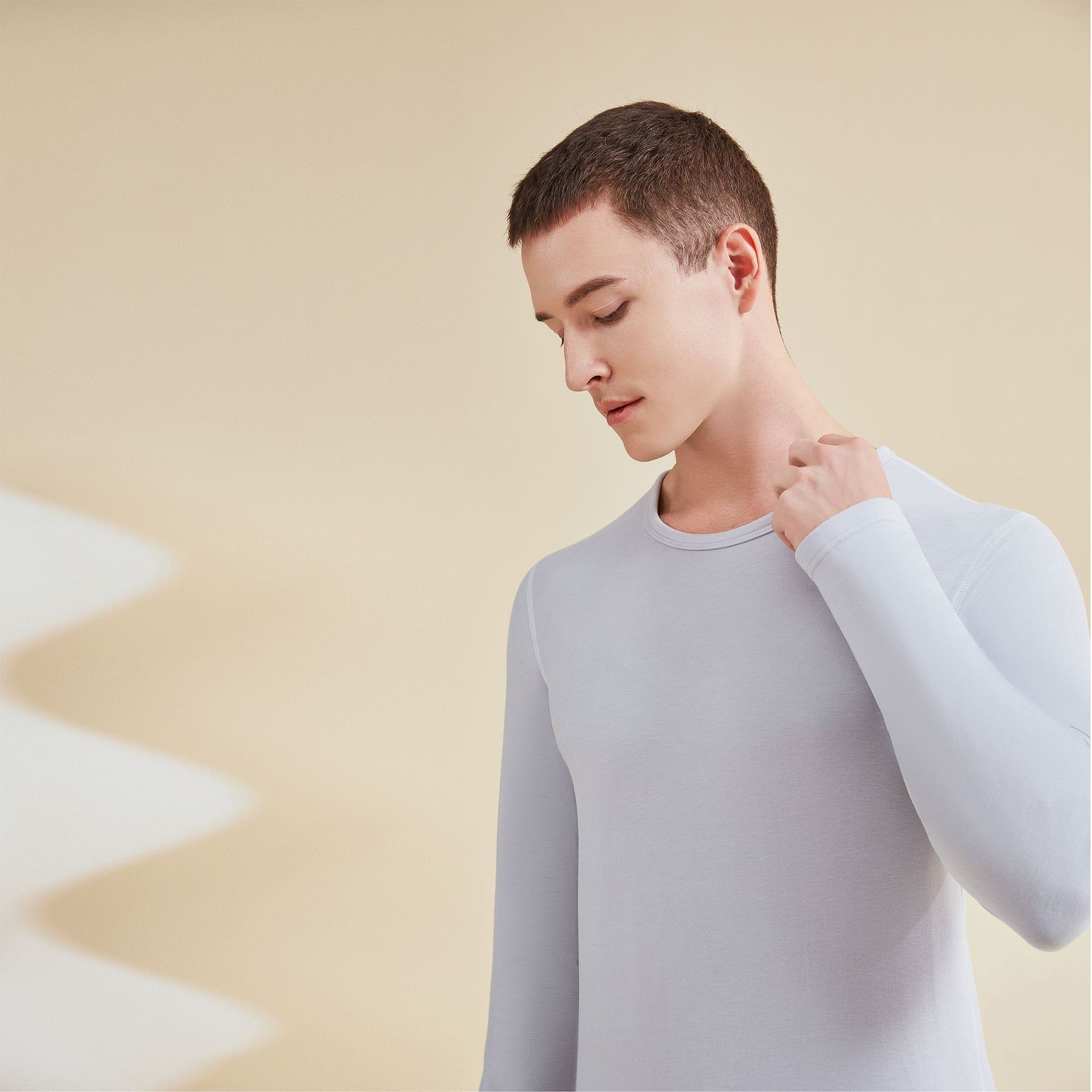 Traje térmico acrílico de nuevo estilo transfronterizo, pantalones de manga larga con cuello redondo para hombre