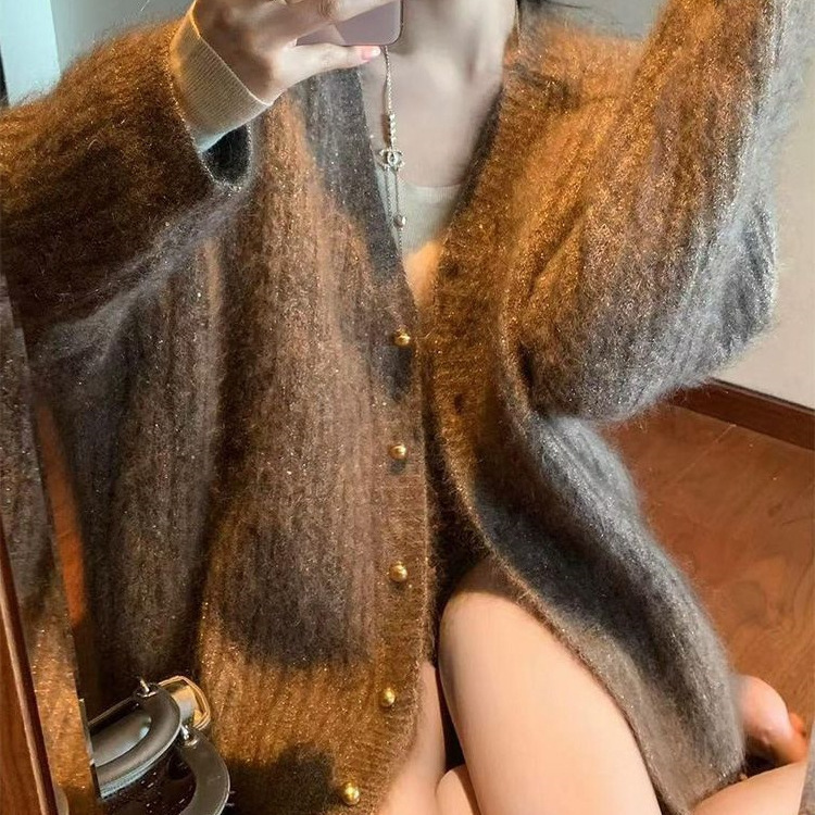慵懒风女冬季设计针织新款女上衣金丝套头氛围感百搭毛衣开衫外套|undefined