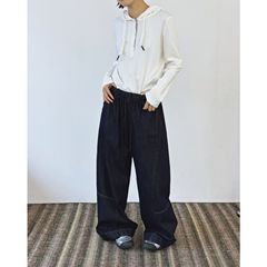 南-A5622# 幕茄秋韩版宽松大码休闲慵懒风拼接直筒阔腿牛仔长裤