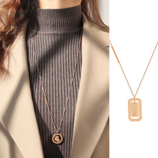 European and American Retro English Lucky Chain Peach Heart Necklace Wool Chain Long Titanium Steel Plated 18K Gold M041-2