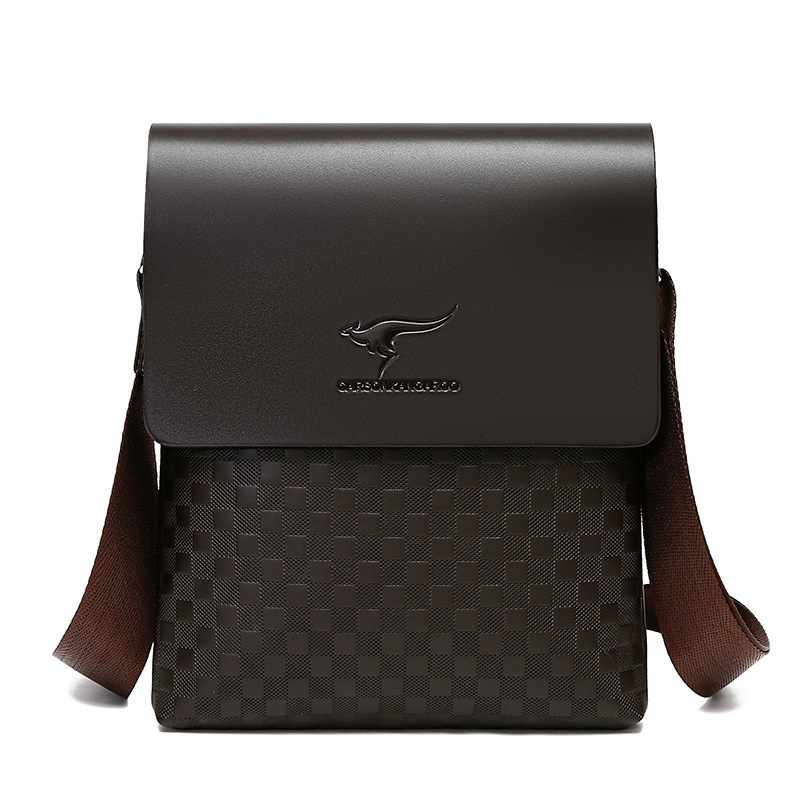 Bolso bandolera de hombre de estilo nuevo a cuadros al por mayor transfronterizo, bolso de mensajero, bolso de hombre retro de moda de cuero suave, bolso de cuero para hombre
