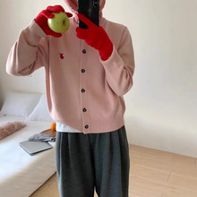 韩系甜美少女软糯温柔长袖针织开衫女早春新款爱心纽扣毛衣外套女