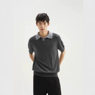 老钱风假两件针织短袖女男夏季薄款凉感海鸥领T恤宽松休闲POLO衫