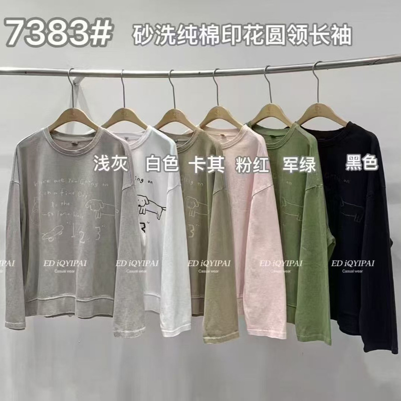 2025秋季新款女圆领日系砂洗棉印花长袖文艺风ins外贸速卖通显瘦|undefined