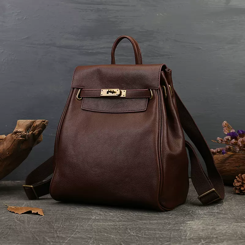 新款真皮背包时尚休闲女士双肩包原创设计头层牛皮大容量女包代发