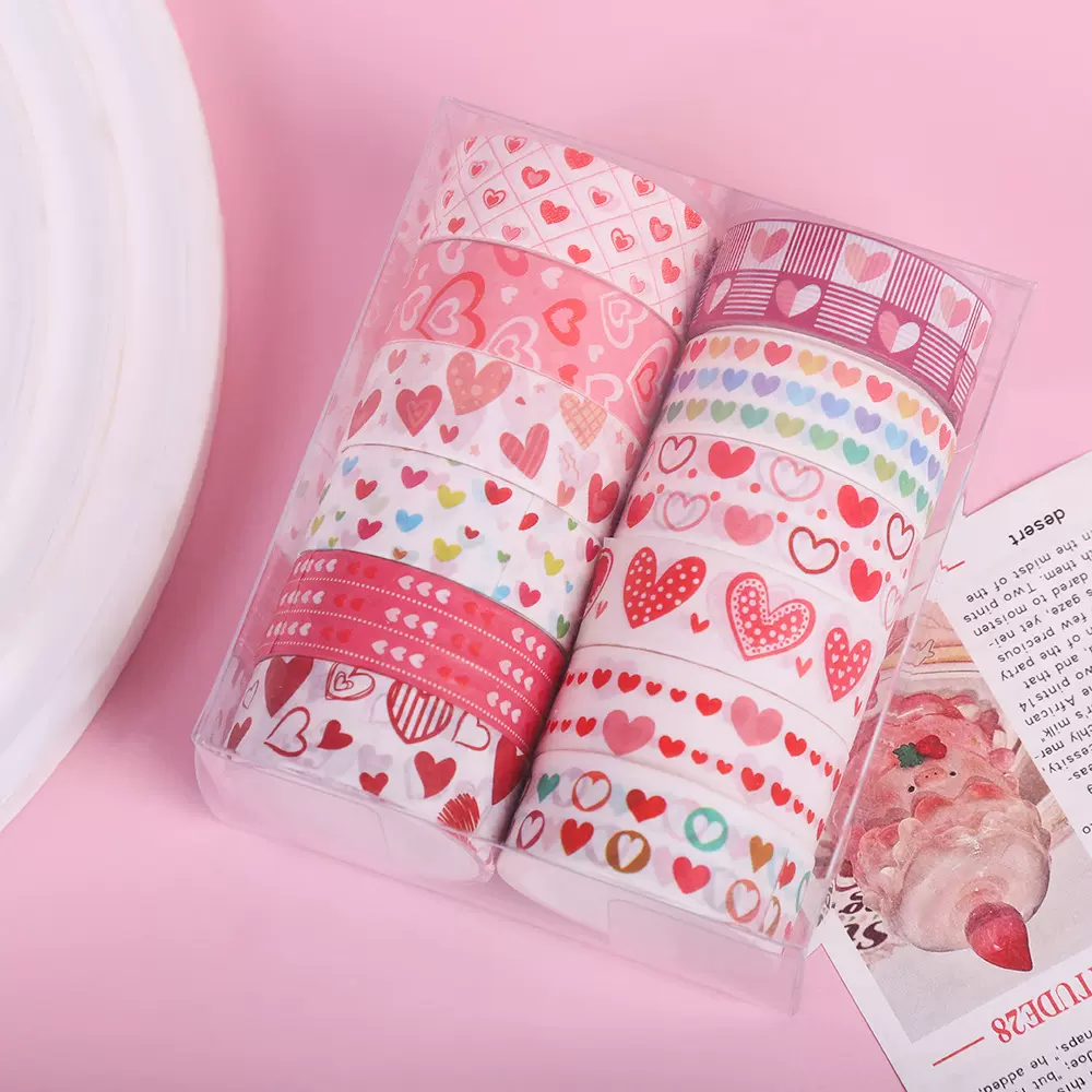 爱心和纸胶带情人节手帐胶带12卷爱心diy装饰贴纸创意笔记本12pcs