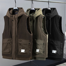 跨境2025新款颗粒绒羽绒棉马甲男款潮牌学生校服外穿坎肩工装口袋