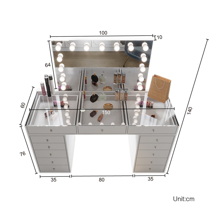 Tienda de boda tocador con luz profesional estudio fotografía maquillaje artista tocador moderno minimalista mesa de maquillaje