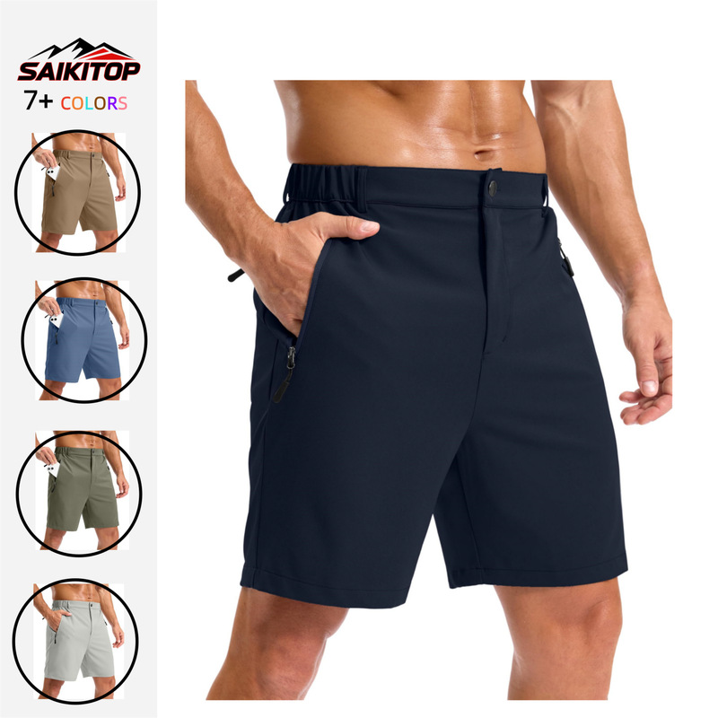Cross-Border New Men's Outdoor Hiking Shorts Lightweight Quick-Dry Golf Shorts with Zipper Pockets Casual Shorts