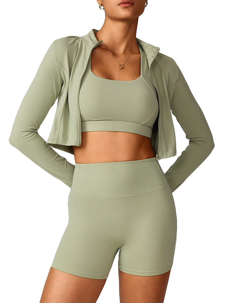 Chaqueta de yoga deportiva para correr al aire libre con cremallera, delgada, ropa de yoga de secado rápido para niñas de manga larga 8047