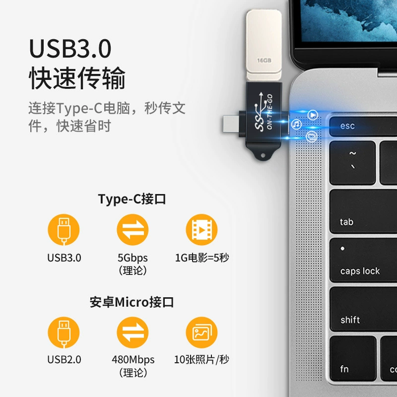 OTG двухвекторный адаптер USB к Type-C+Micro конвертер usb3.0 подключение к телефону U-диска передача
