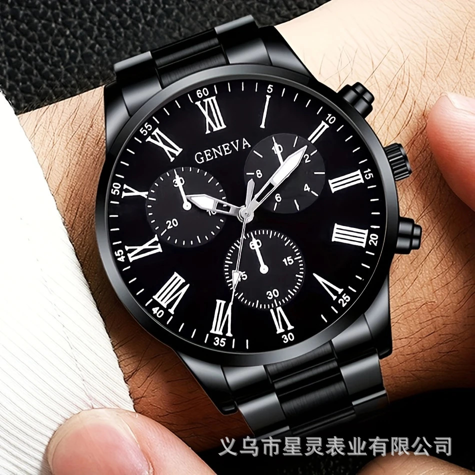 Popular Fashion Men's Steel Band Watch Geneva Casual Business Quartz Watch Atmospheric Luminous Watch Trendy Hot Style