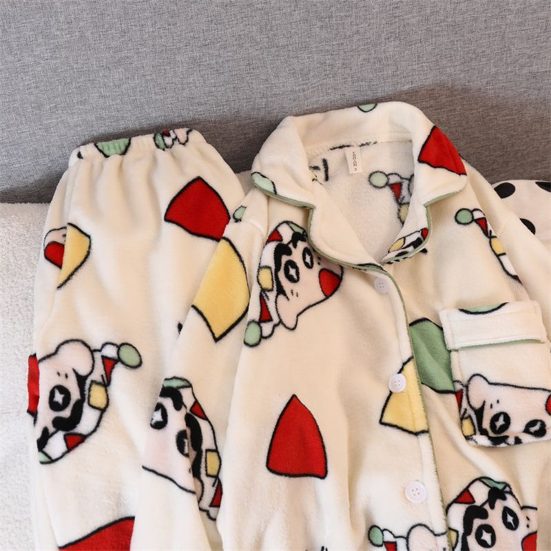 Pijamas de lana de coral de otoño y invierno de franela de niña de dibujos animados de manga larga ropa de hogar cardigans se pueden usar fabricantes