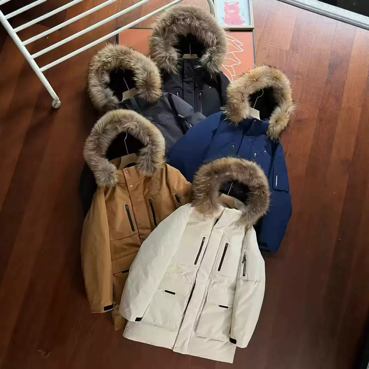 张凌赫同款ML*家羽绒服大毛领洋基队大口袋工装情侣款毛领外套