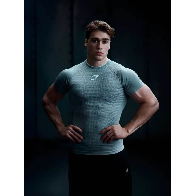 GYMSHARK/ONYX V1 Men's T-shirt Sports Fitness Elastic Round Neck Short Sleeve Tight Top Training Wear GYMSHARK/ONYX V1 Men's T-shirt Sports Fitness Elastic Round Neck Short Sleeve Tight Top Training Wear