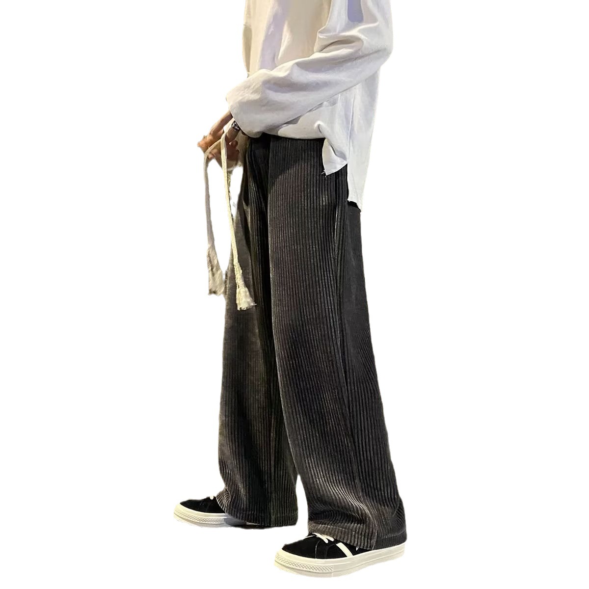 Pantalones deportivos negros de primavera y otoño para hombres sueltos rectos ins High Street Plus tamaño Pantalones anchos marca de moda drapeado pantalones Casuales