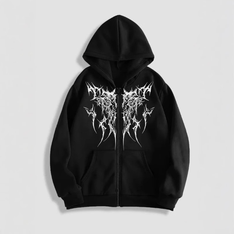 跨境Y2K复古朋克数码印花休闲连帽衫美式哥特式情侣运动连帽卫衣