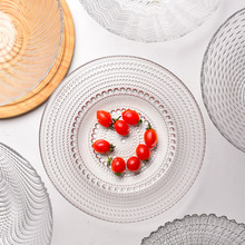 餐具盘子玻璃果盘平盘透明水果盘玻璃盘浮雕早餐盘批发家用盘