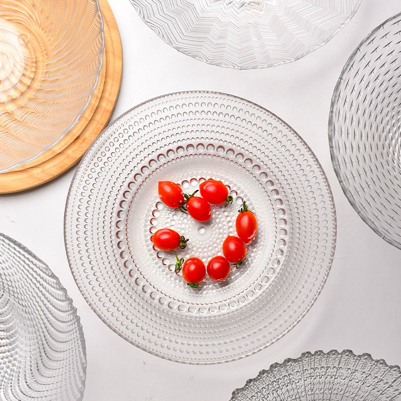 Столовая посуда тарелка стеклянная тарелка с фруктами плоская тарелка прозрачная тарелка с фруктами стеклянная тарелка рельефная тарелка для завтрака оптовая бытовая тарелка