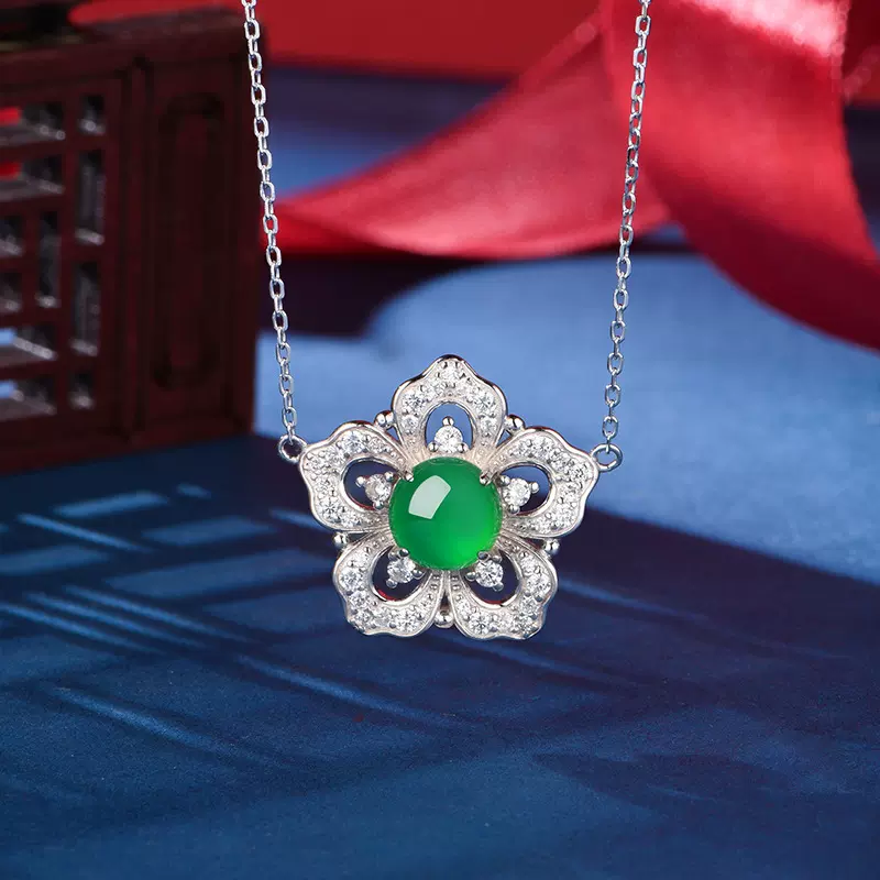 卡芭司S925银镶天然高冰玉髓吊坠星辰简约大气项链女首饰直播