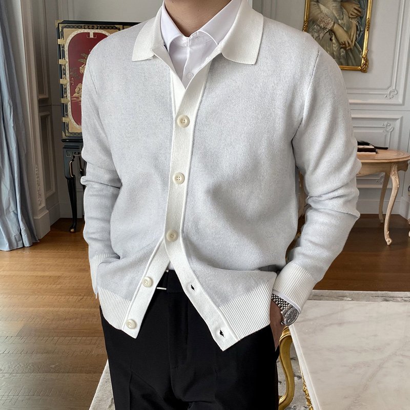 2023 New Spring Casual European Men's Sweater Button Knitted Cardigan Sweater Polo Collar Solid Sweater Jacket_voghion.com