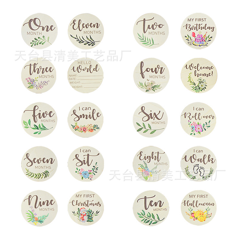 Tarjeta de luna de bebé de doble cara de madera Accesorios para fotos de bebé Tarjeta de hito de edad de doble cara de bebé Película mensual