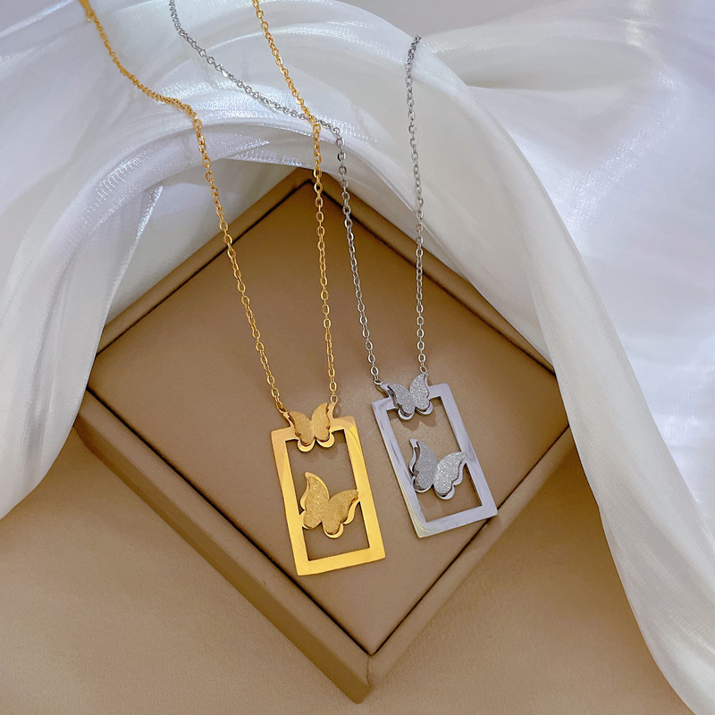 Fashion Butterfly Titanium Steel Plating Pendant Necklace