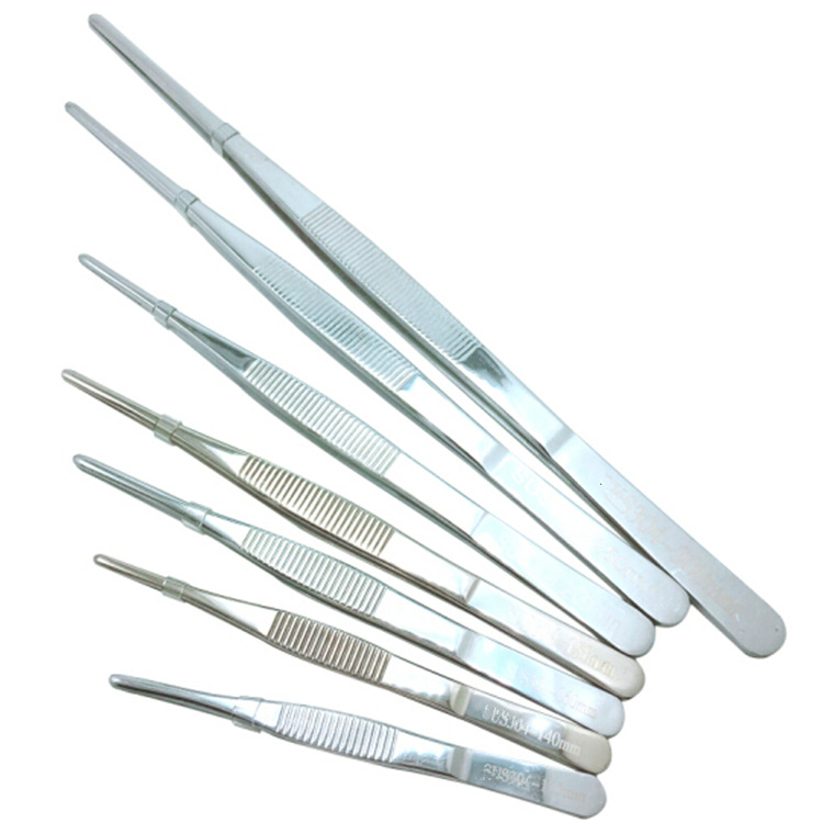 不锈钢镊子 厂家供应爬宠喂食夹子 加厚带齿防滑圆头抓蝎子夹子