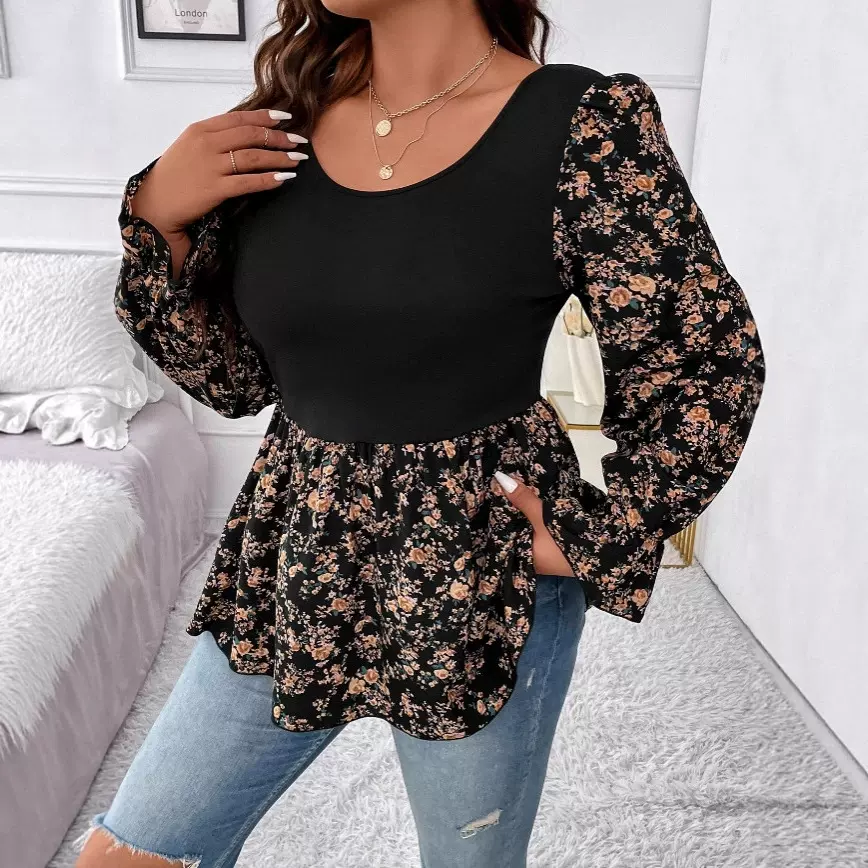 欧美外贸跨境速卖通亚马逊虾皮独立站拼接长袖女士上衣