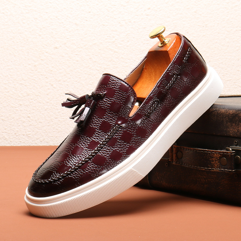 New bean shoes men's loafer English fringe advanced slip-on_vogvips.com